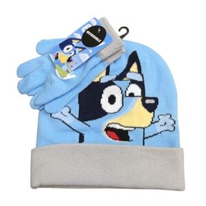 Bluey & Bingo Boys 2-Piece Reversible Beenie Hat and Gloves in Blue/Orange, NWT!